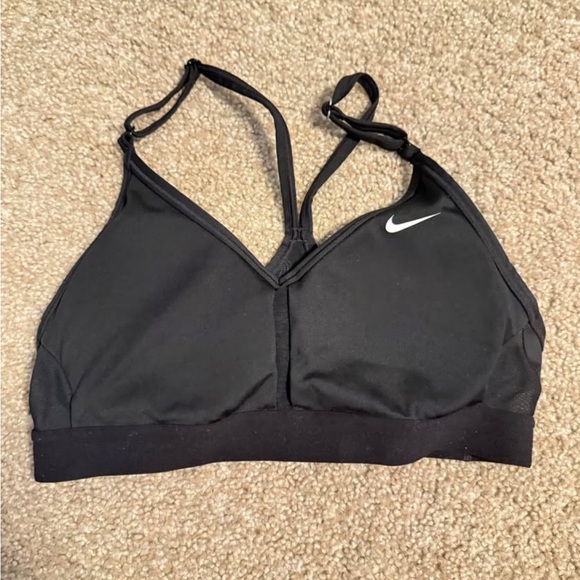 Nike Women's Black Sports Bra with White Logo - Picture 1 of 2